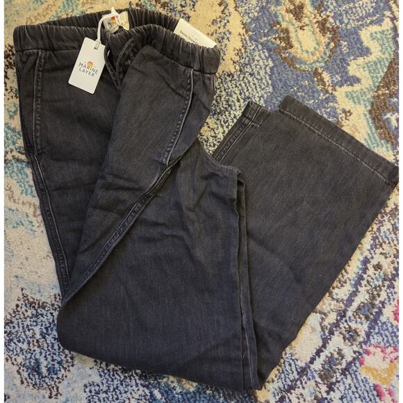 Marine Layer Womens XS The Drawstring Denim Pants Black Wash Slash Pockets - Picture 1 of 10